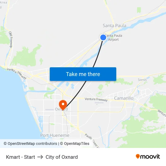 Kmart - Start to City of Oxnard map