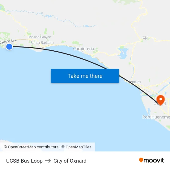UCSB Bus Loop to City of Oxnard map
