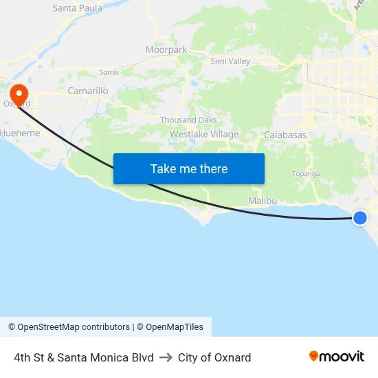 4th St & Santa Monica Blvd to City of Oxnard map