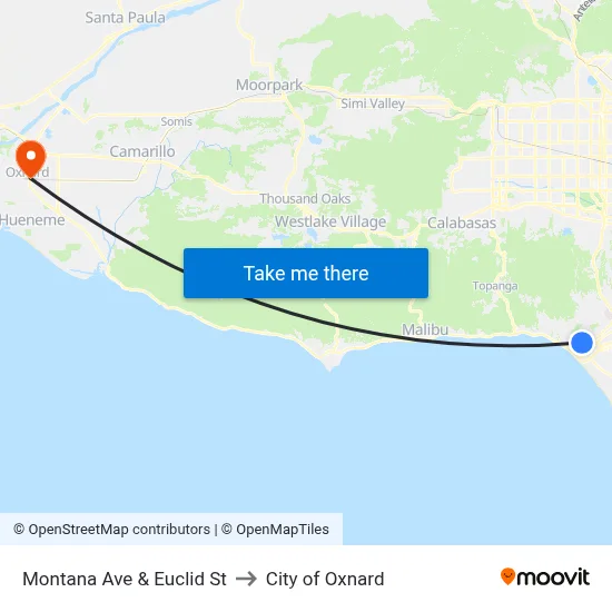 Montana Ave & Euclid St to City of Oxnard map