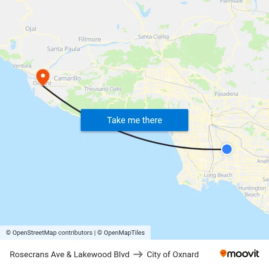 Rosecrans Ave & Lakewood Blvd to City of Oxnard map
