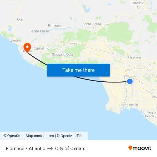 Florence / Atlantic to City of Oxnard map
