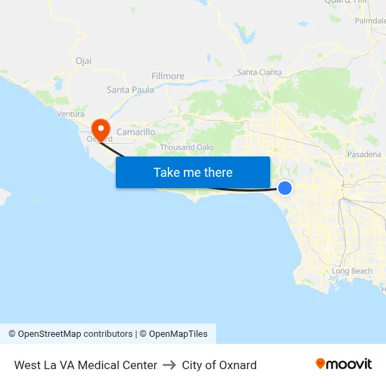 West La VA Medical Center to City of Oxnard map