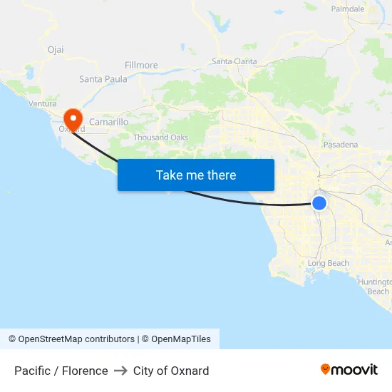 Pacific / Florence to City of Oxnard map