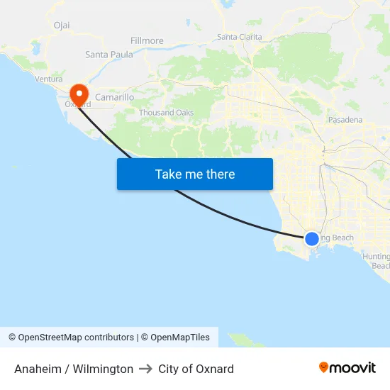 Anaheim / Wilmington to City of Oxnard map