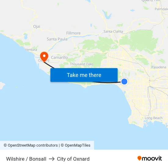 Wilshire / Bonsall to City of Oxnard map