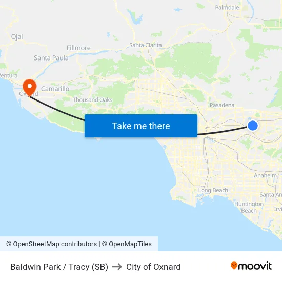 Baldwin Park / Tracy (SB) to City of Oxnard map