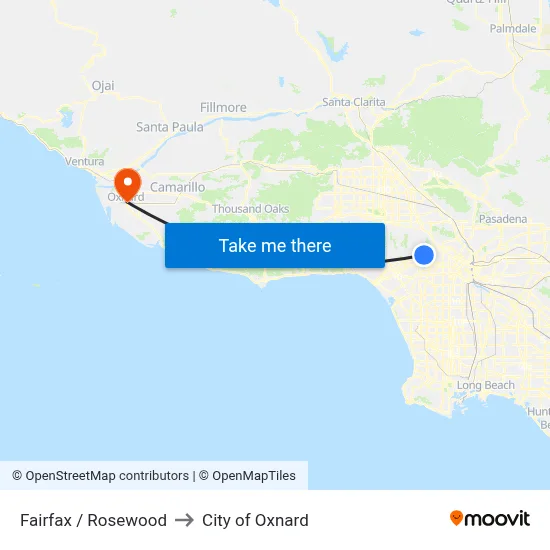 Fairfax / Rosewood to City of Oxnard map