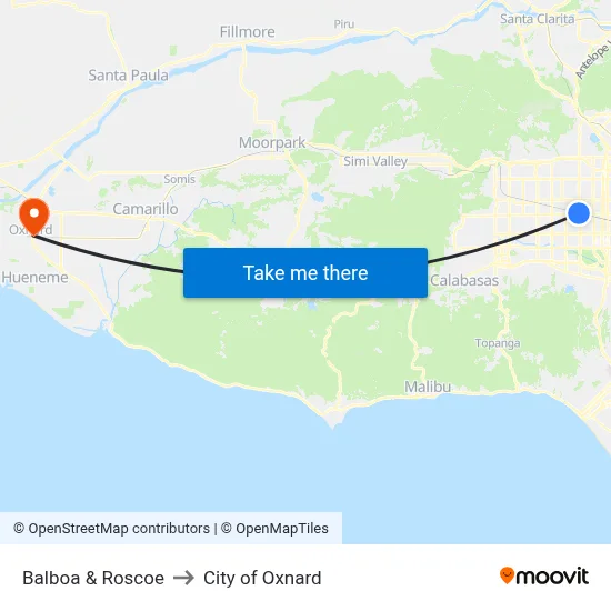 Balboa & Roscoe to City of Oxnard map