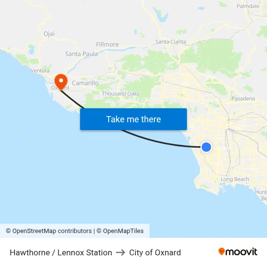 Hawthorne / Lennox Station to City of Oxnard map