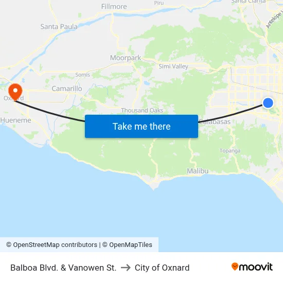 Balboa Blvd. & Vanowen St. to City of Oxnard map