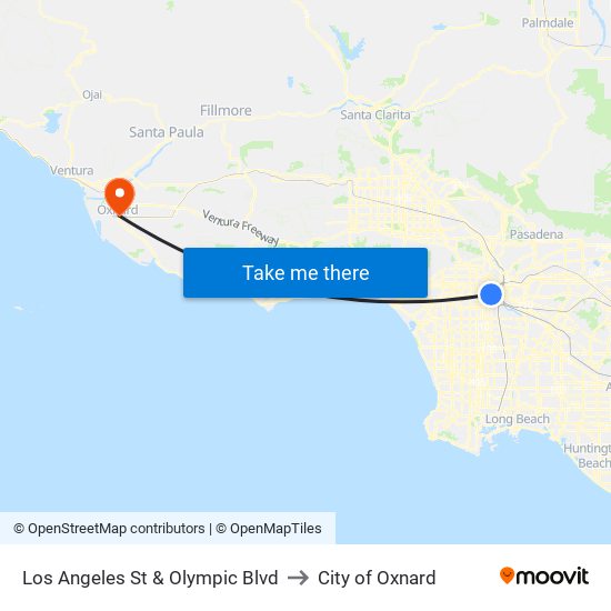 Los Angeles St & Olympic Blvd to City of Oxnard map