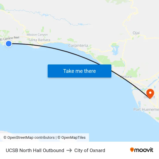 UCSB North Hall Outbound to City of Oxnard map