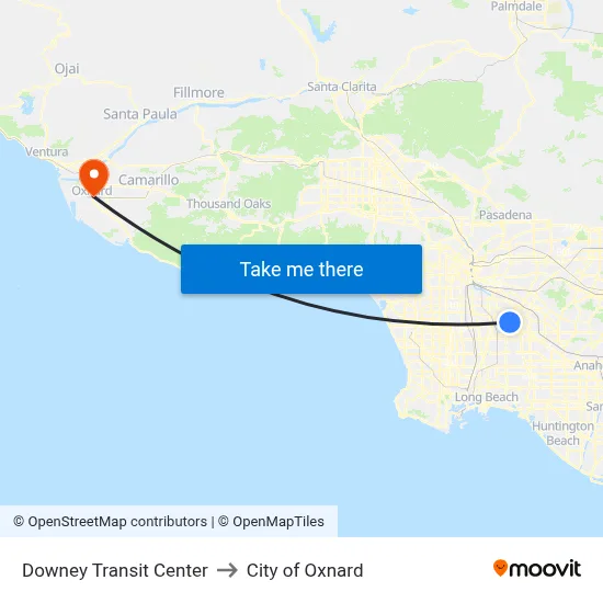 Downey Transit Center to City of Oxnard map
