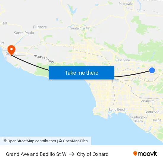 Grand Ave and Badillo St W to City of Oxnard map