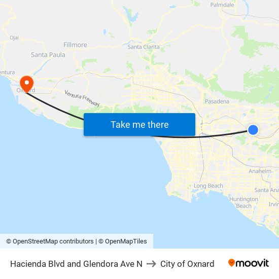 Hacienda Blvd and Glendora Ave N to City of Oxnard map