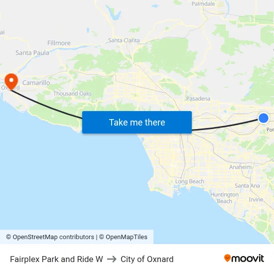 Fairplex Park and Ride W to City of Oxnard map