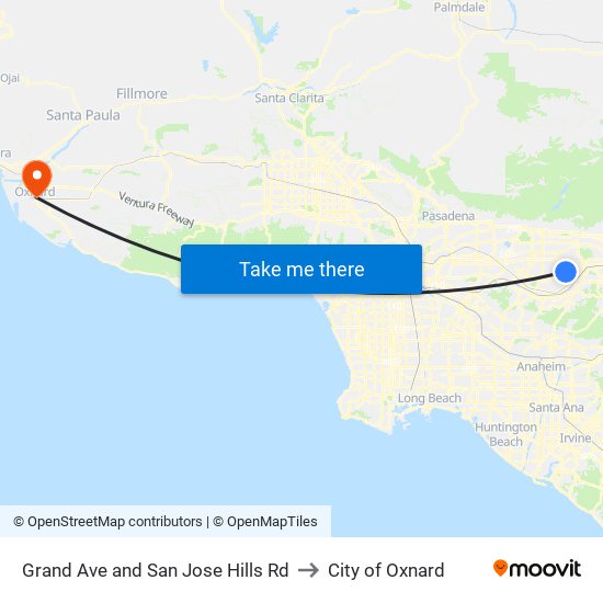 Grand Ave and San Jose Hills Rd to City of Oxnard map