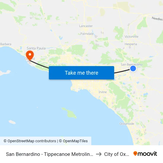 San Bernardino - Tippecanoe Metrolink Station to City of Oxnard map