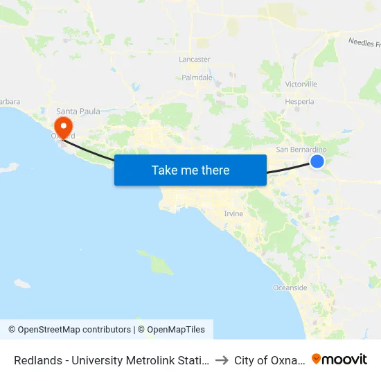 Redlands - University Metrolink Station to City of Oxnard map
