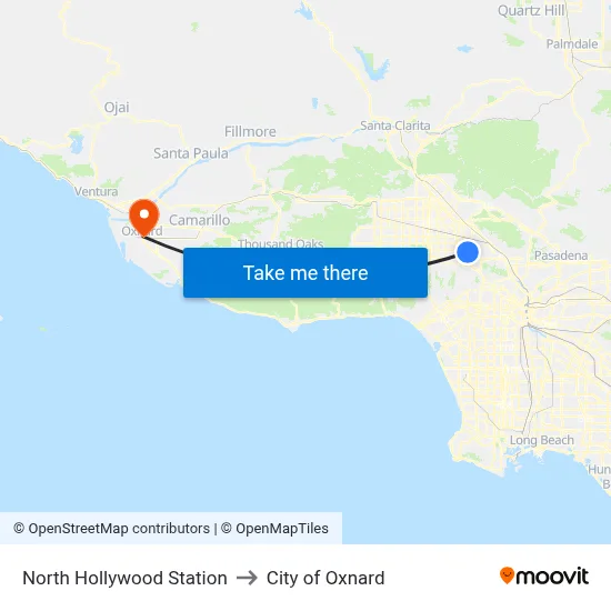 North Hollywood Station to City of Oxnard map