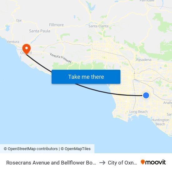 Rosecrans Avenue and Bellflower Boulevar to City of Oxnard map