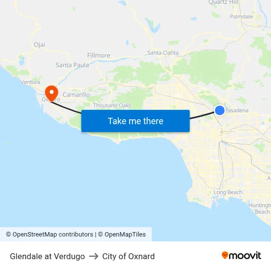 Glendale at Verdugo to City of Oxnard map
