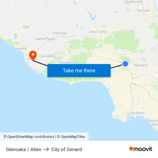Glenoaks / Allen to City of Oxnard map