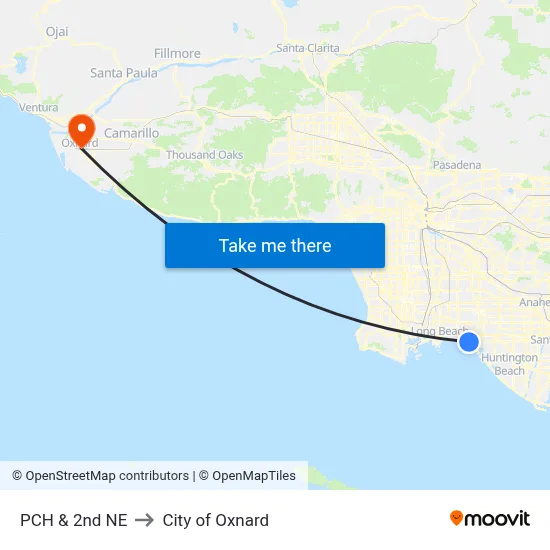 PCH & 2nd NE to City of Oxnard map