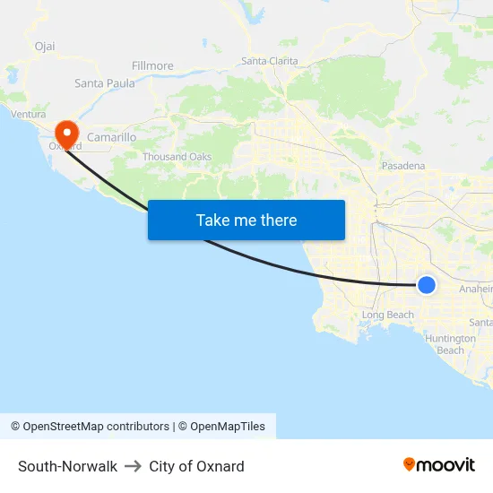 South-Norwalk to City of Oxnard map
