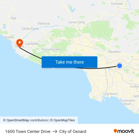 1600 Town Center Drive to City of Oxnard map