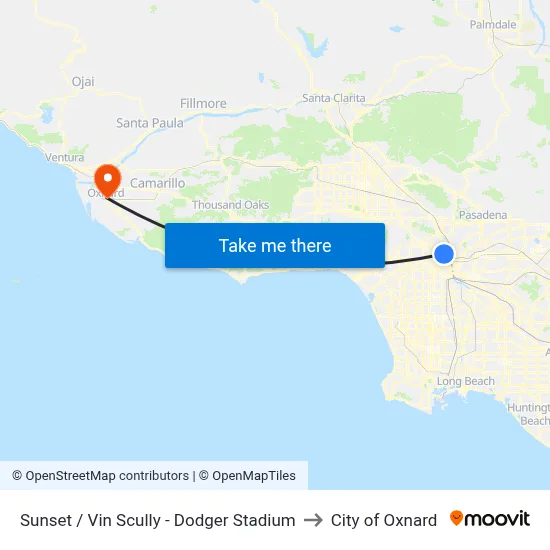 Sunset / Vin Scully - Dodger Stadium to City of Oxnard map