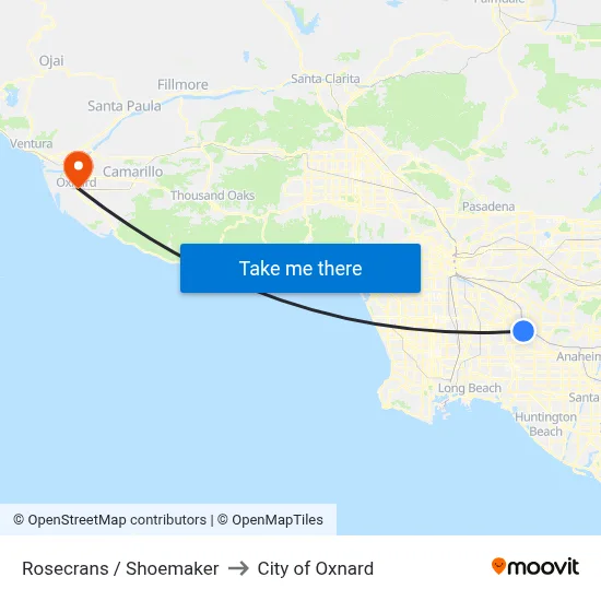 Rosecrans / Shoemaker to City of Oxnard map