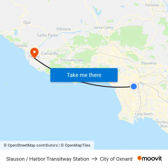 Slauson / Harbor Transitway Station to City of Oxnard map