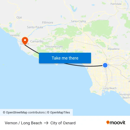 Vernon / Long Beach to City of Oxnard map