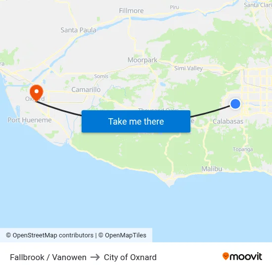 Fallbrook / Vanowen to City of Oxnard map