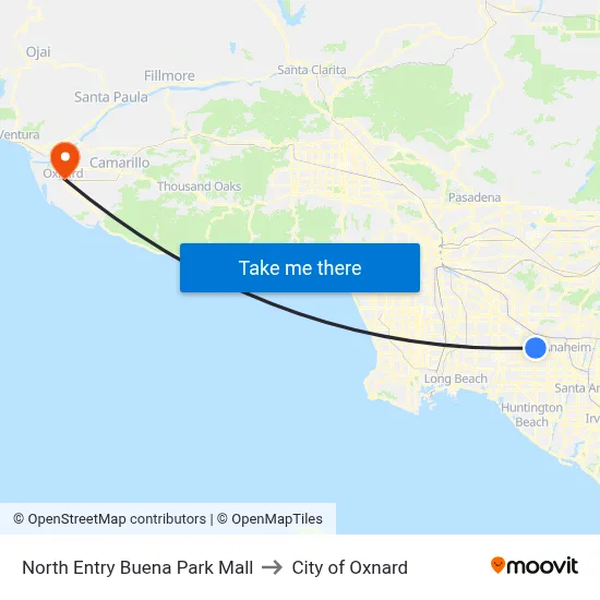 North Entry Buena Park Mall to City of Oxnard map