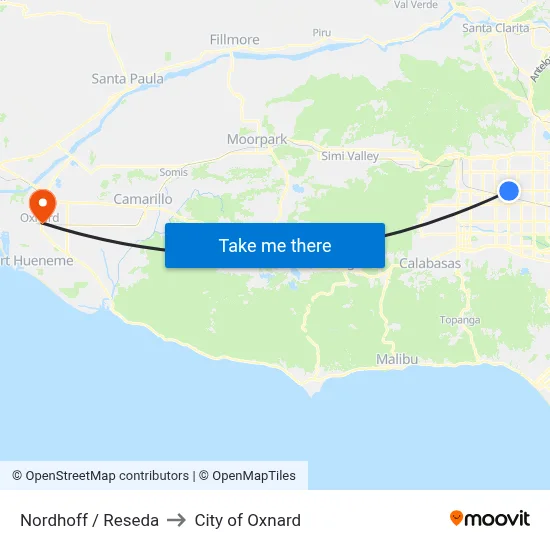 Nordhoff / Reseda to City of Oxnard map