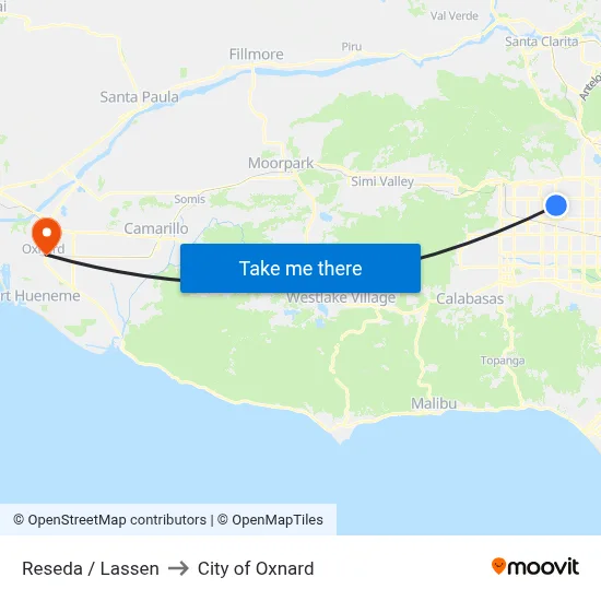 Reseda / Lassen to City of Oxnard map