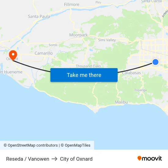 Reseda / Vanowen to City of Oxnard map