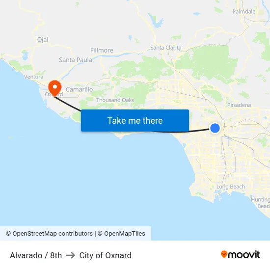 Alvarado / 8th to City of Oxnard map