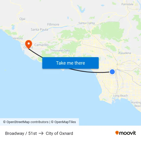 Broadway / 51st to City of Oxnard map
