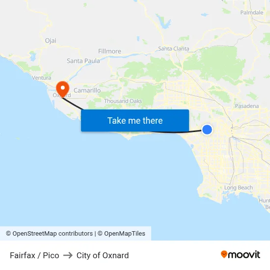 Fairfax / Pico to City of Oxnard map