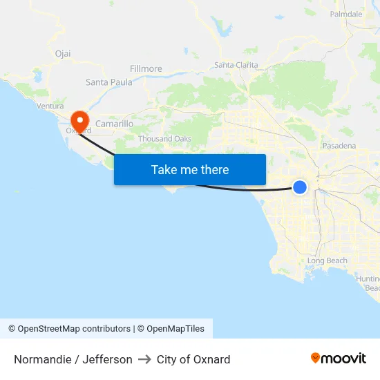 Normandie / Jefferson to City of Oxnard map