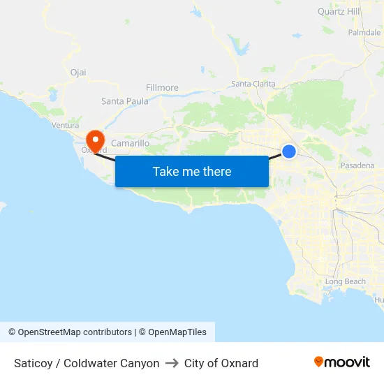Saticoy / Coldwater Canyon to City of Oxnard map