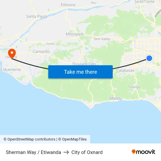 Sherman Way / Etiwanda to City of Oxnard map