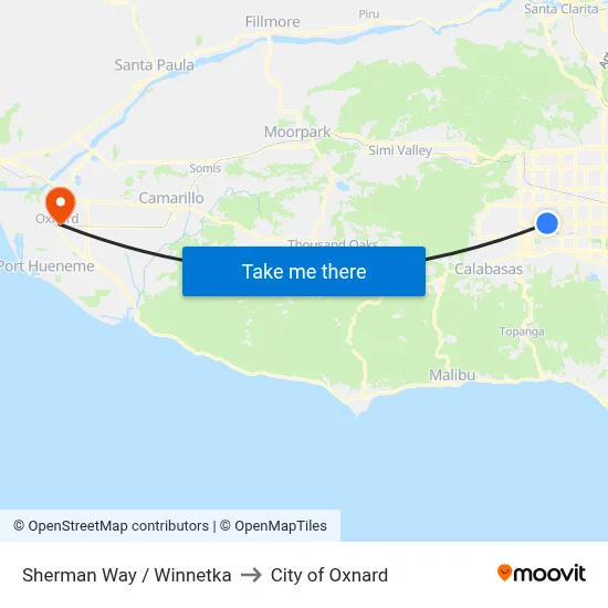 Sherman Way / Winnetka to City of Oxnard map