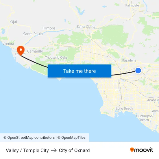 Valley / Temple City to City of Oxnard map