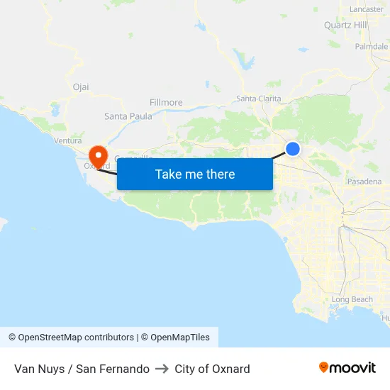 Van Nuys / San Fernando to City of Oxnard map
