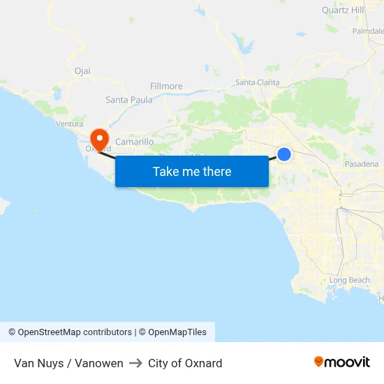 Van Nuys / Vanowen to City of Oxnard map